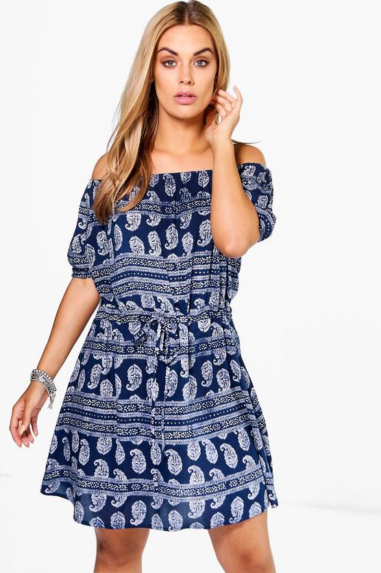 Plus Lola Paisley Woven Off The Shoulder Dress